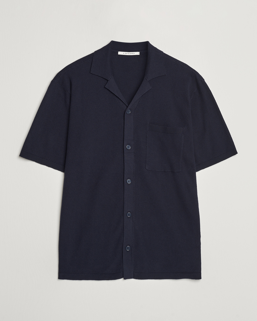 Homme | Chemises | A Day's March | Yamu Knitted Herringbone Shirt Navy