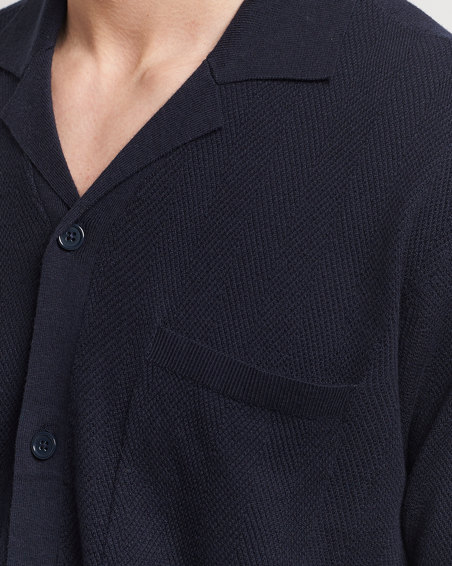 Homme | Chemises | A Day's March | Yamu Knitted Herringbone Shirt Navy