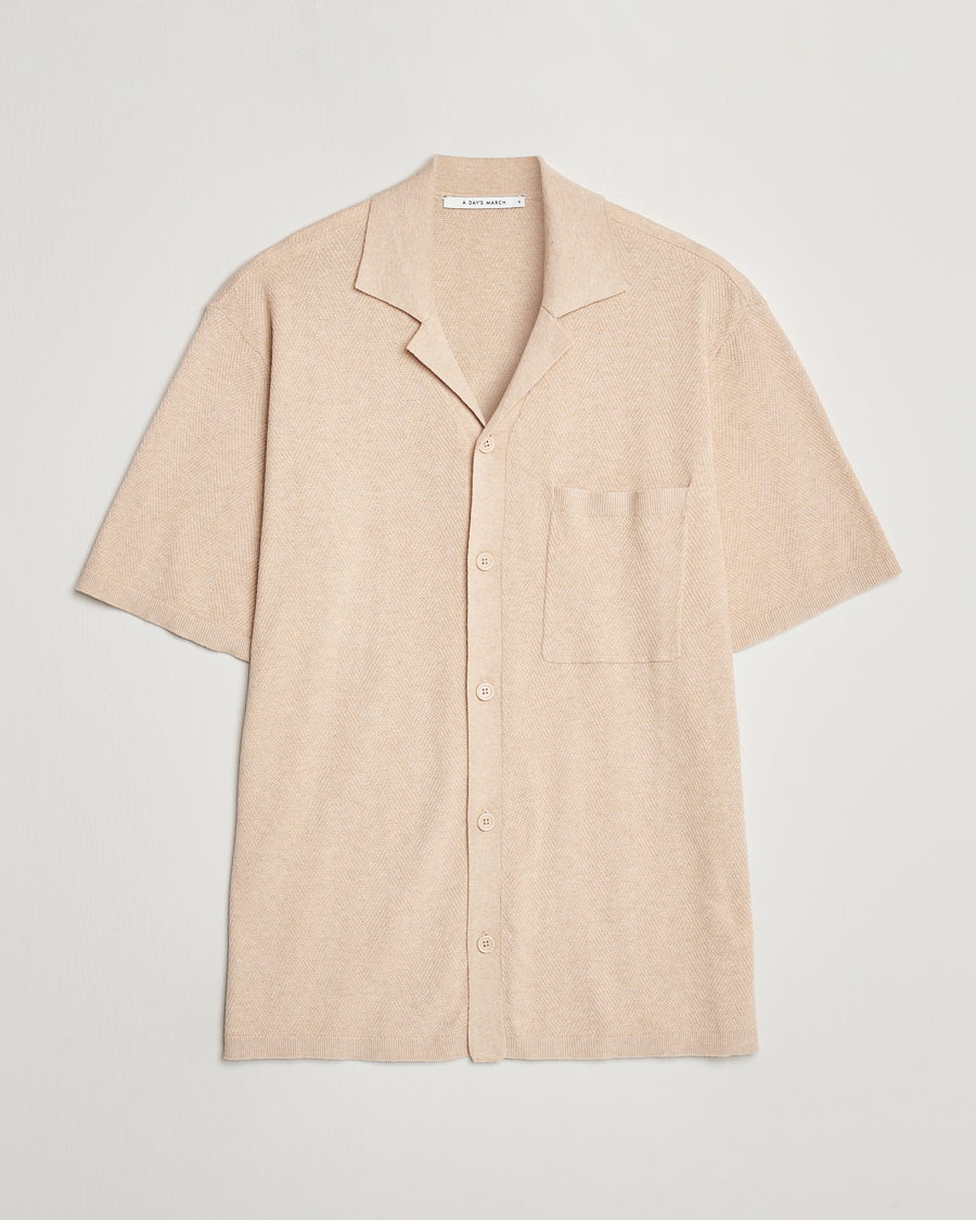 Homme | Chemises | A Day's March | Yamu Knitted Herringbone Shirt Oyster