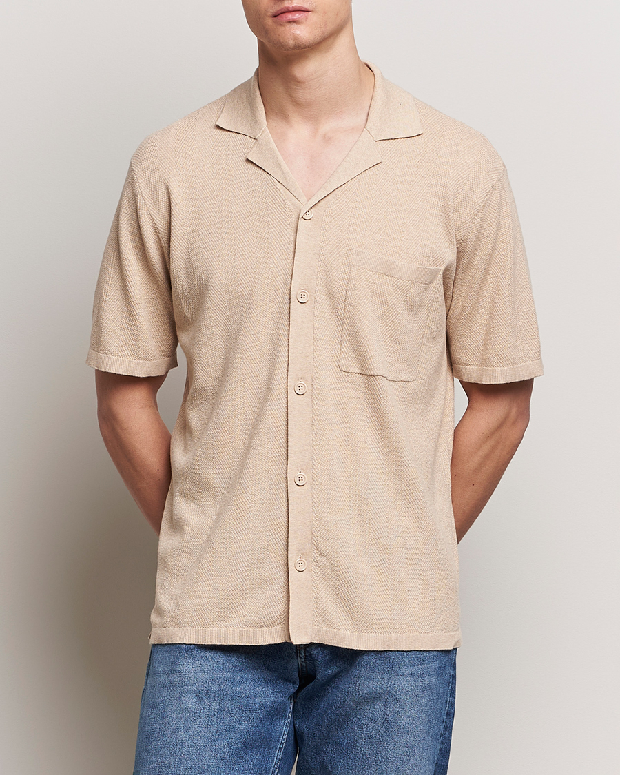 Homme | Chemises | A Day's March | Yamu Knitted Herringbone Shirt Oyster