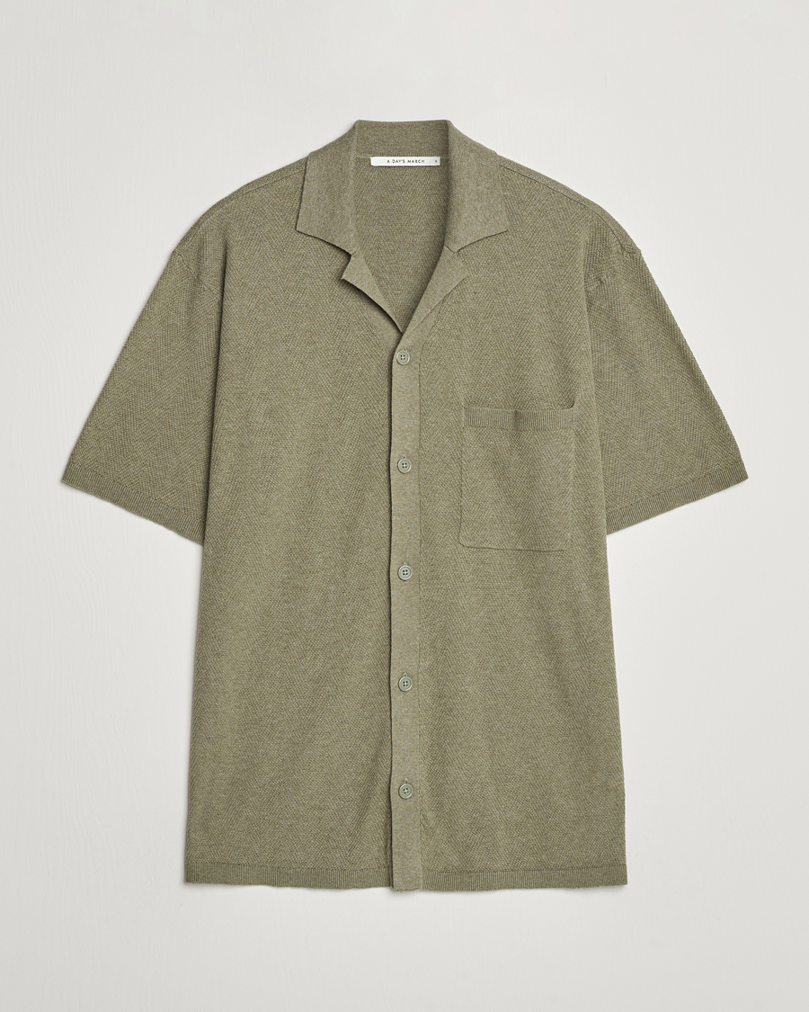 Homme | Chemises | A Day's March | Yamu Knitted Herringbone Shirt Olive