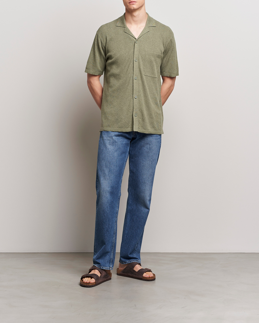 Homme | Chemises | A Day's March | Yamu Knitted Herringbone Shirt Olive