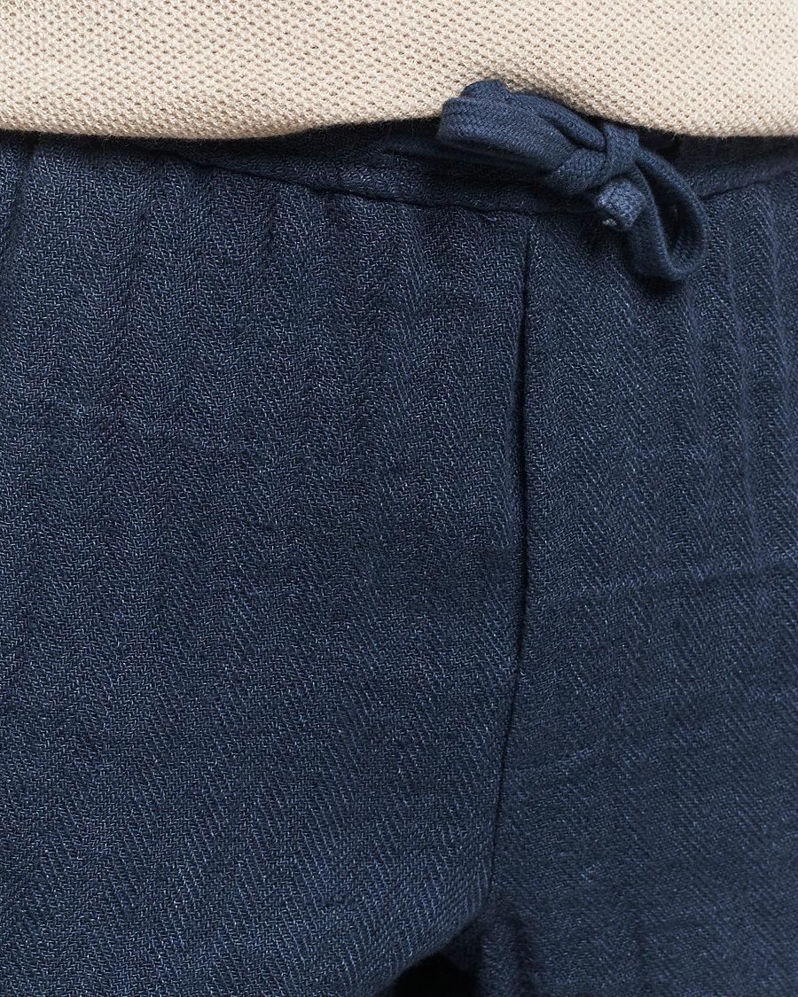 Homme | Shorts | A Day's March | Ipu Herringbone Linen Drawstring Shorts Indigo Blue