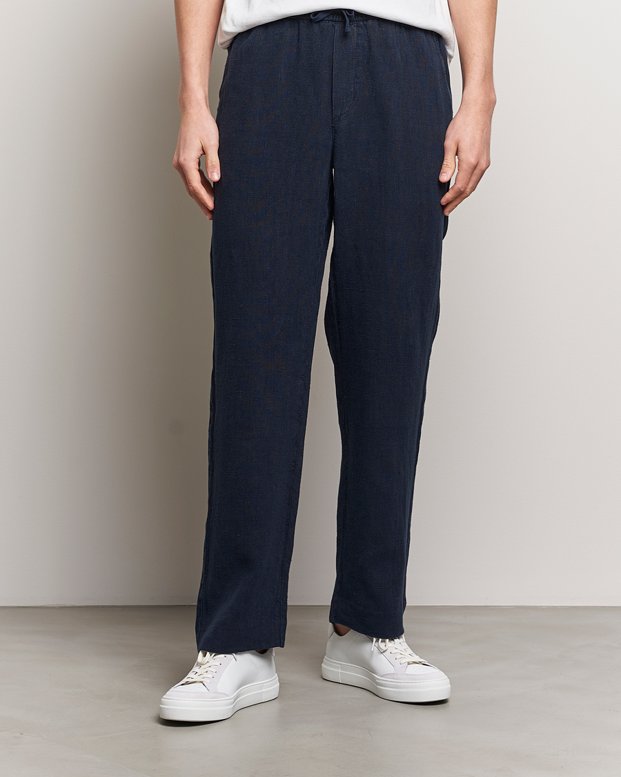 Homme | Business & Beyond | A Day's March | Tamiat Drawstring Linen Trousers Navy