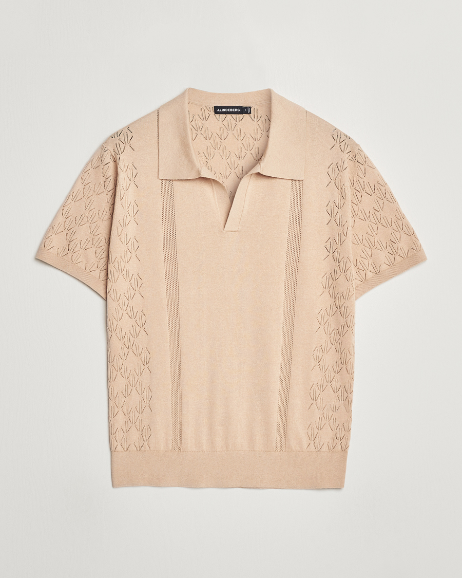 Homme | Polos | J.Lindeberg | Ringo Open Collar Safari Beige