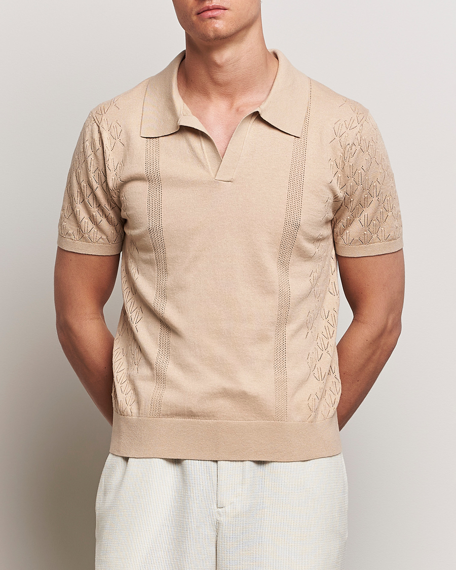 Homme | Polos | J.Lindeberg | Ringo Open Collar Safari Beige
