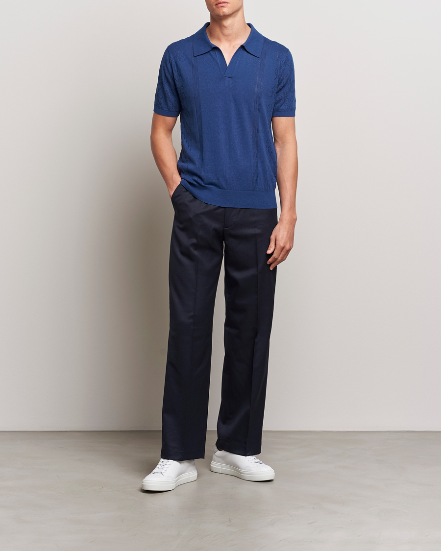 Homme | Polos | J.Lindeberg | Ringo Open Collar Estate Blue