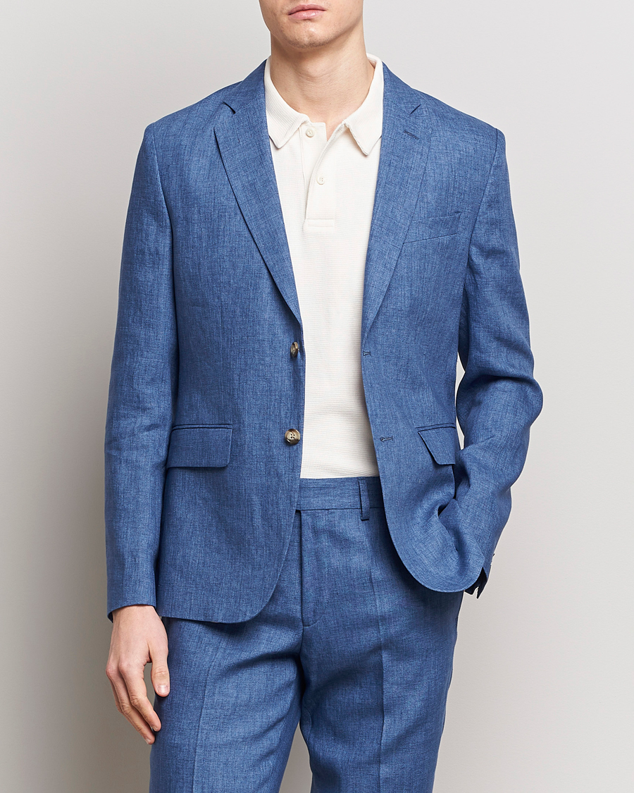 Homme | Vestes De Costume | J.Lindeberg | Hopper U Super Linen Blazer Chambray Blue