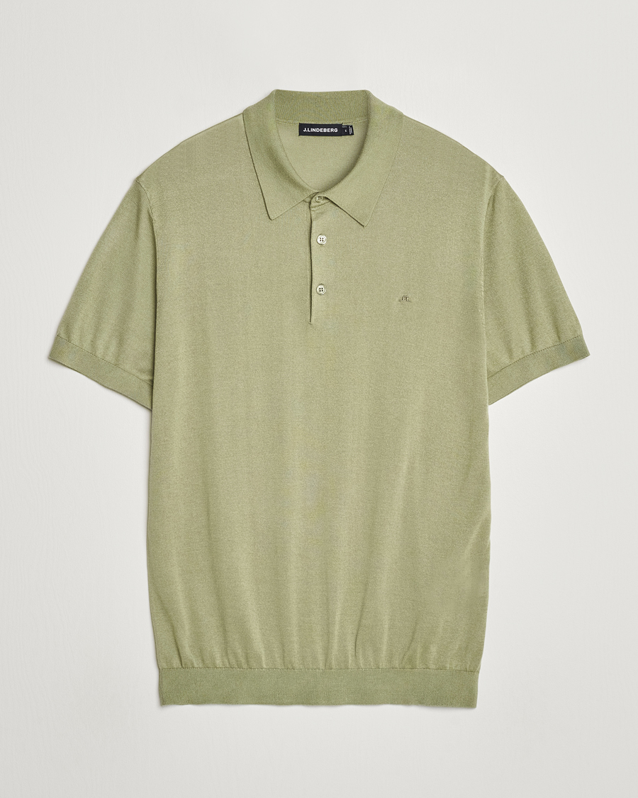 Homme | Polos | J.Lindeberg | Ridge Lyocell Silk Polo Oil Green