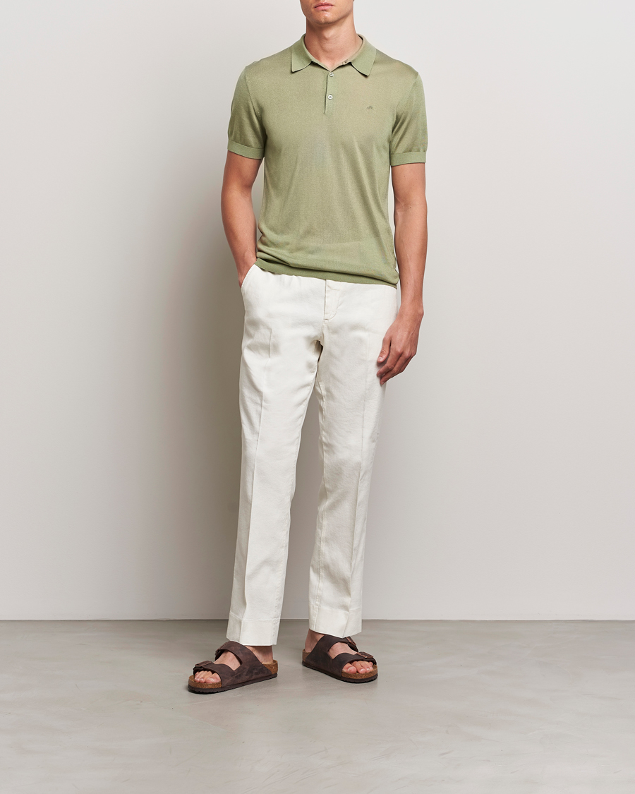 Homme | Polos | J.Lindeberg | Ridge Lyocell Silk Polo Oil Green