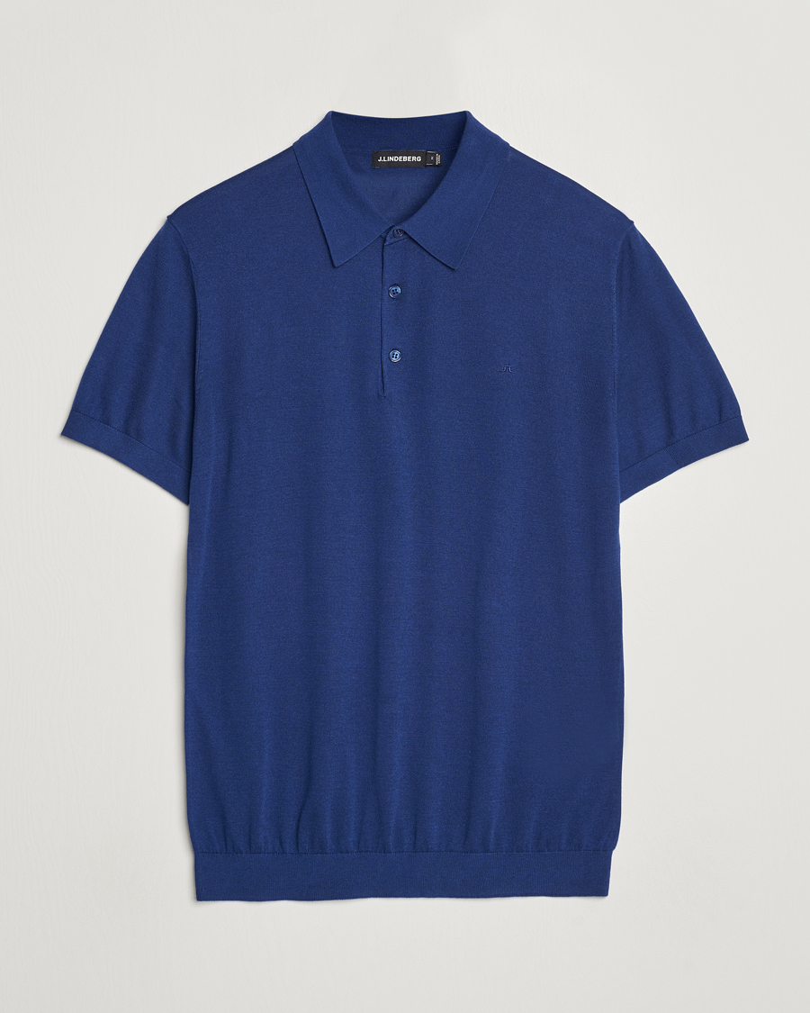 Homme | Polos | J.Lindeberg | Ridge Lyocell Silk Polo Estate Blue