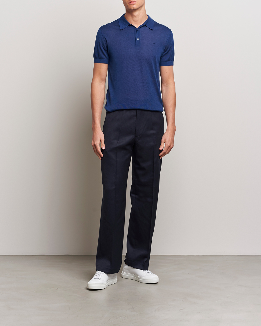 Homme | Polos | J.Lindeberg | Ridge Lyocell Silk Polo Estate Blue