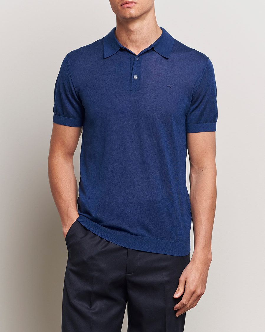 Homme | Polos | J.Lindeberg | Ridge Lyocell Silk Polo Estate Blue