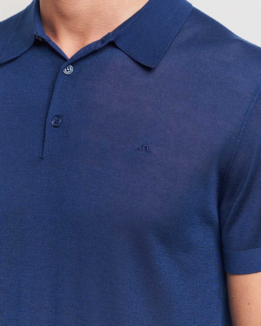 Homme | Polos | J.Lindeberg | Ridge Lyocell Silk Polo Estate Blue