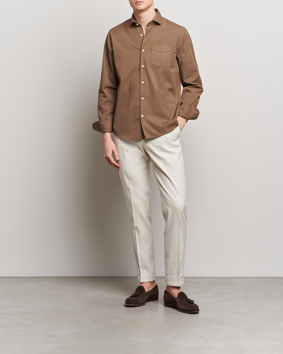 Homme | Chemises | Oscar Jacobson | Reg Fit Wide Spread C GD Twill Light Army Green