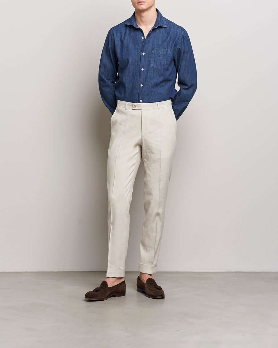 Homme | Chemises | Oscar Jacobson | Reg Fit Wide Spread C Dark Indigo Midnight Blue