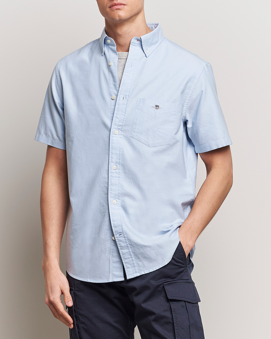 Homme | Chemises À Manches Courtes | GANT | Regular Short Sleeve Oxford Shirt Light Blue