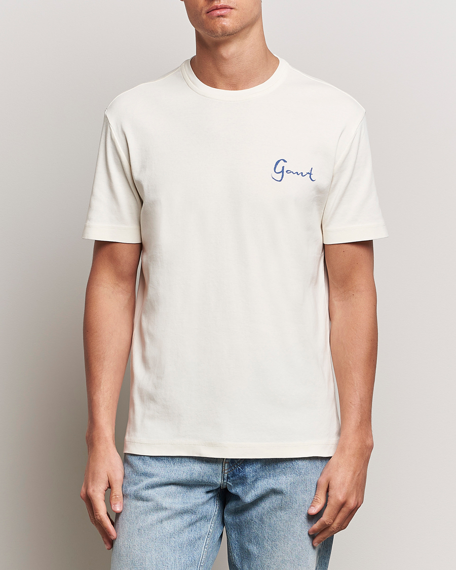 Homme | T-Shirts Blancs | GANT | Graphic Printed T-Shirt Cream