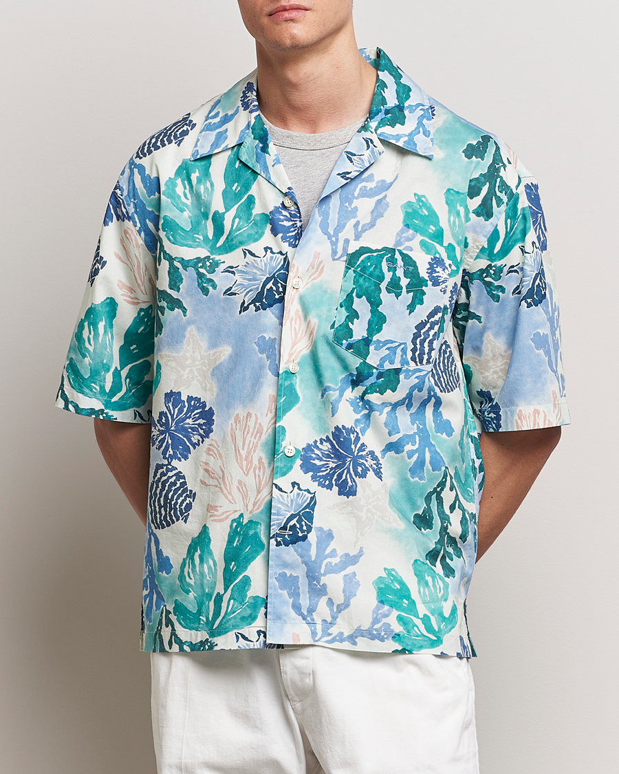 Homme |  | GANT | Camp Collar Sea Print Short Sleeve Shirt Rich Blue