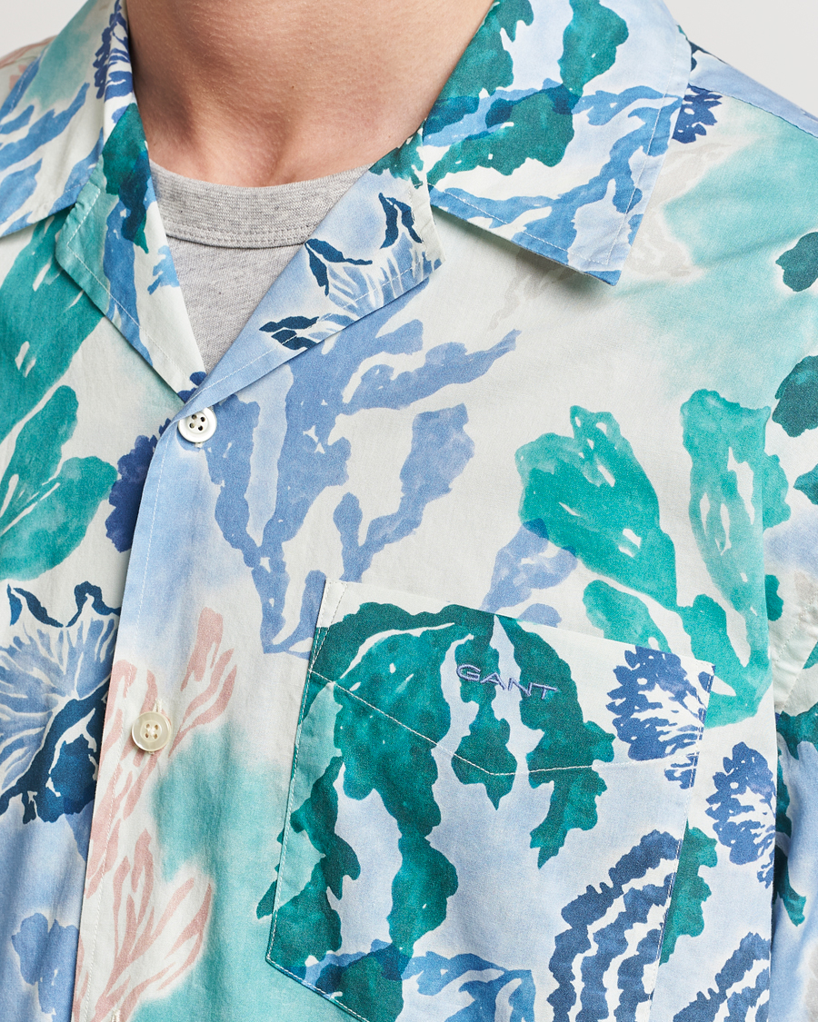 Homme | Chemises | Gant | Camp Collar Sea Print Short Sleeve Shirt Rich Blue