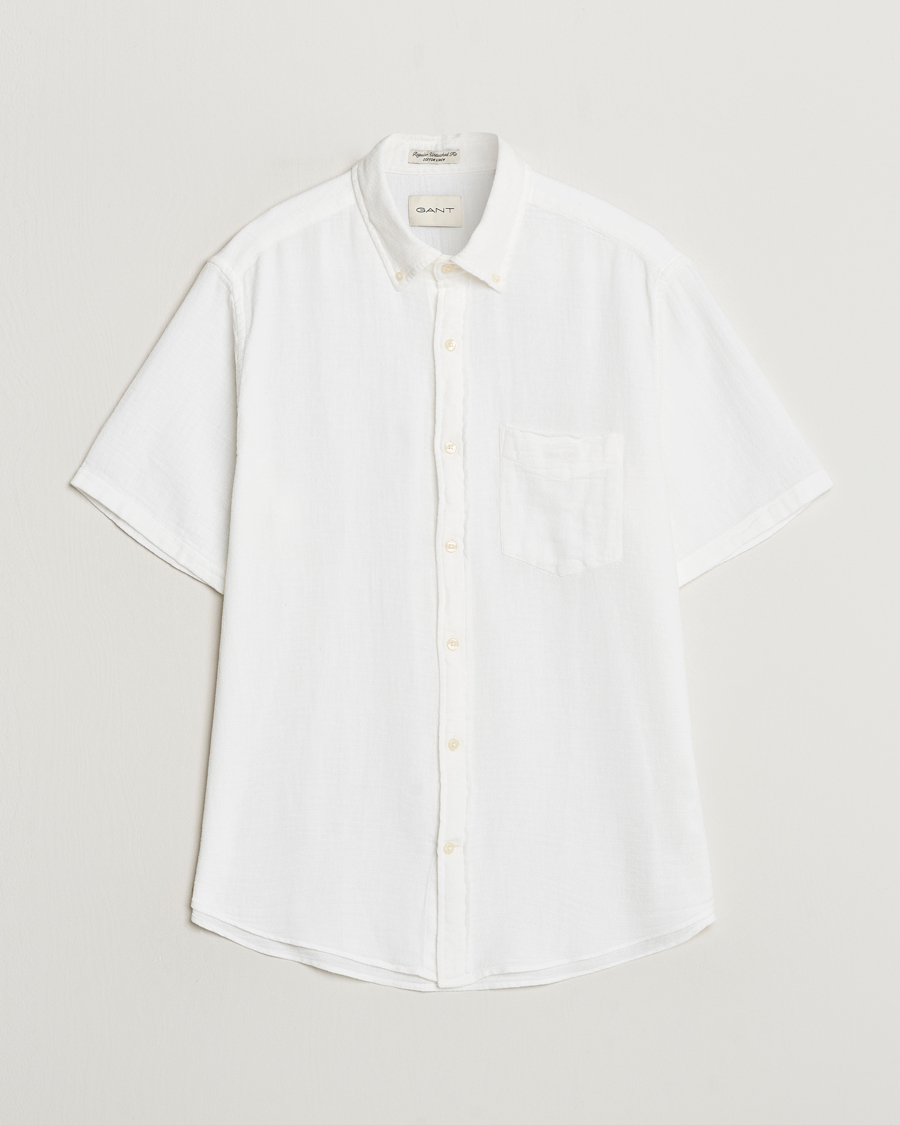 Homme | Chemises | GANT | Cotton/Linen Texture Short Sleeve Shirt White