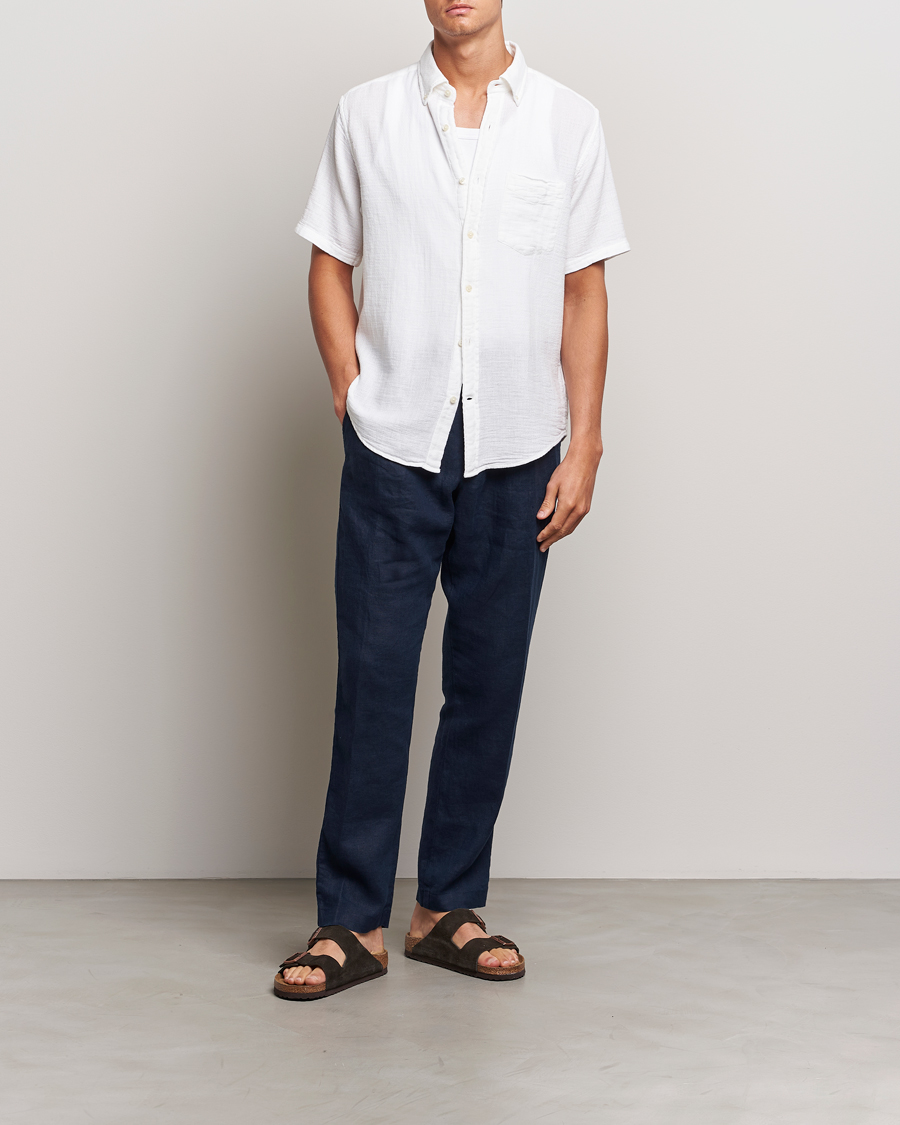 Homme | Chemises | Gant | Cotton/Linen Texture Short Sleeve Shirt White