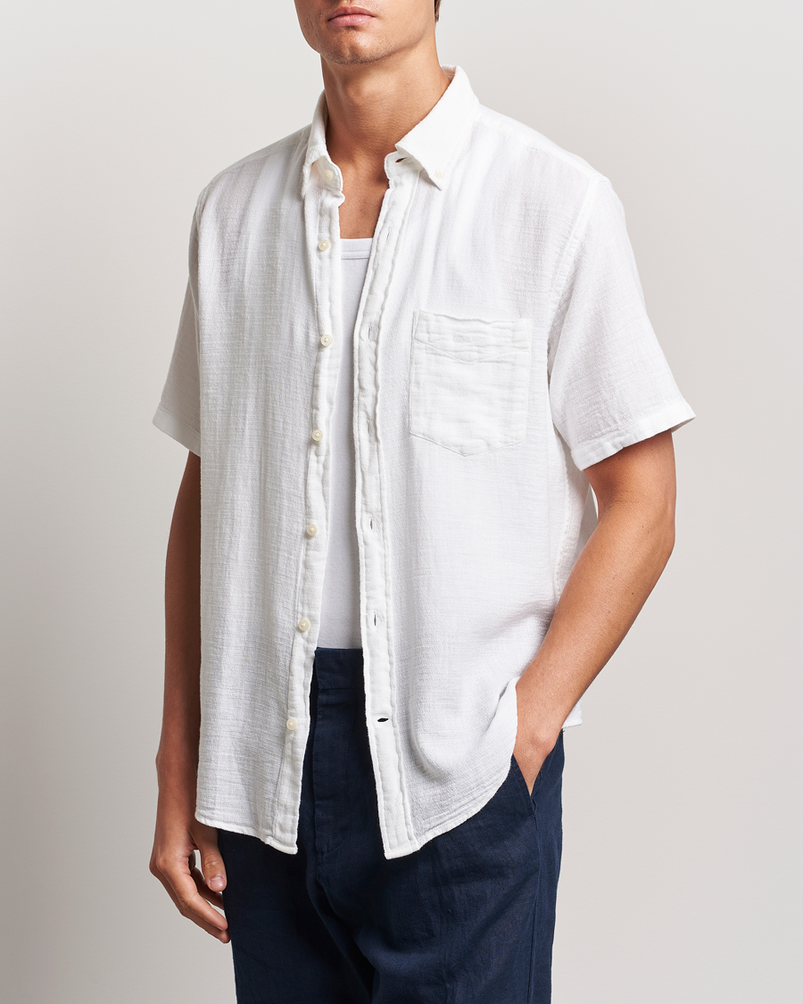Homme | Chemises | Gant | Cotton/Linen Texture Short Sleeve Shirt White