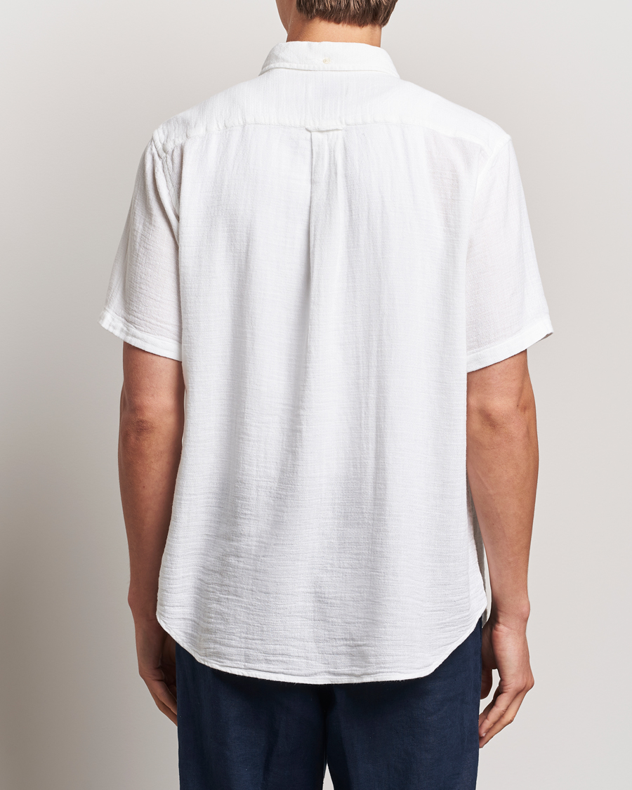 Homme | Chemises | GANT | Cotton/Linen Texture Short Sleeve Shirt White