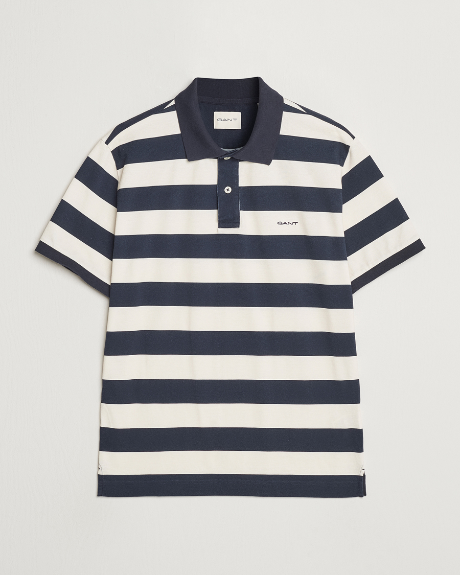 Homme | Polos | GANT | Heavy Washed Striped Polo Evening Blue