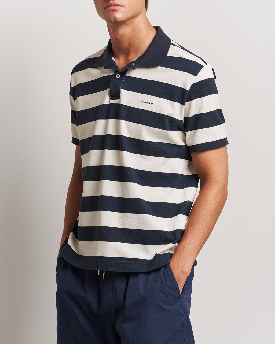 Homme | Polos | GANT | Heavy Washed Striped Polo Evening Blue