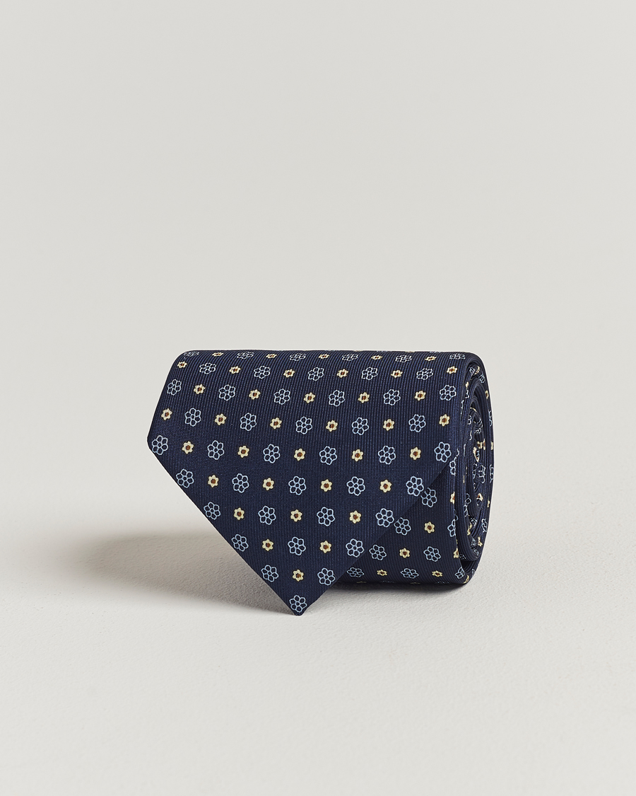 Homme | E. Marinella 3-Fold Printed Silk Tie Navy | E. Marinella | 3-Fold Printed Silk Tie Navy