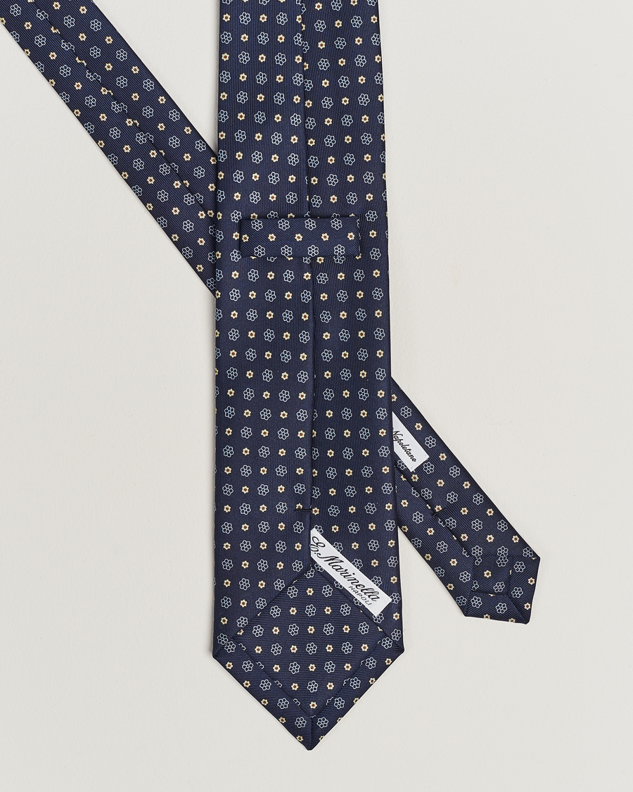 Homme | E. Marinella 3-Fold Printed Silk Tie Navy | E. Marinella | 3-Fold Printed Silk Tie Navy