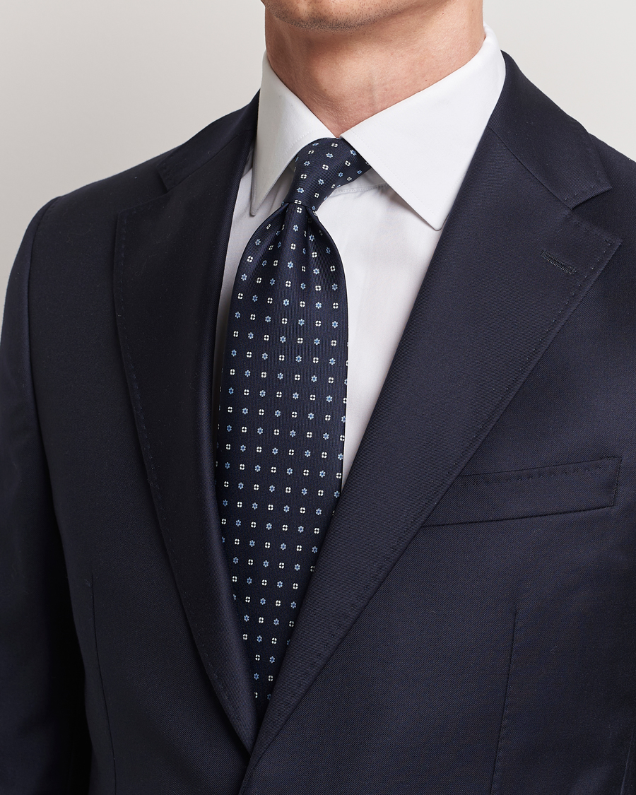 Homme | Cravates | E. Marinella | 3-Fold Printed Silk Tie Navy