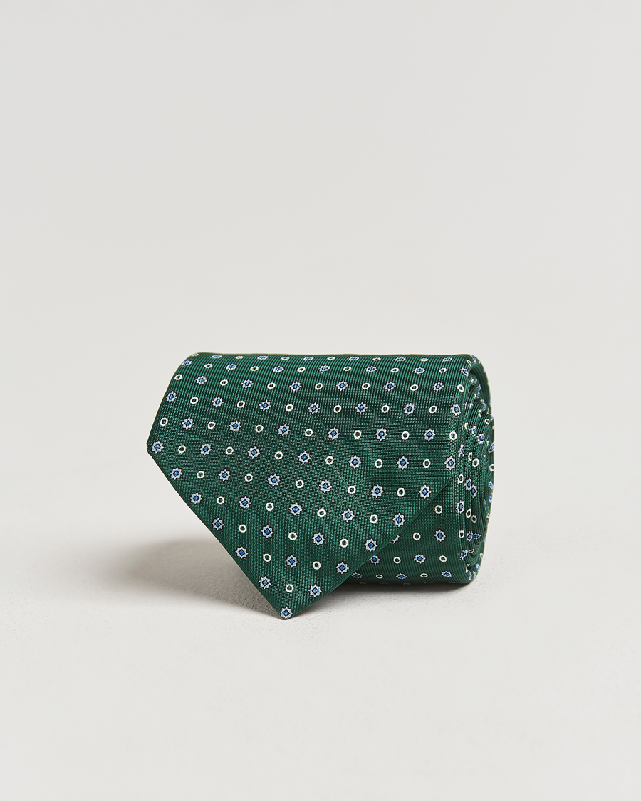 Homme | E. Marinella 3-Fold Printed Silk Tie Dark Green | E. Marinella | 3-Fold Printed Silk Tie Dark Green