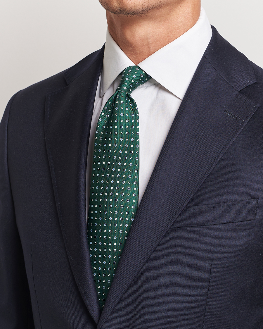 Homme | E. Marinella 3-Fold Printed Silk Tie Dark Green | E. Marinella | 3-Fold Printed Silk Tie Dark Green
