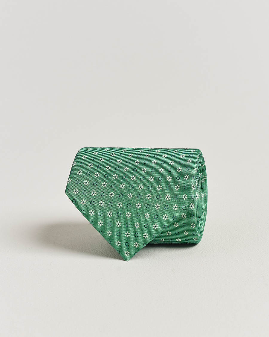 Homme | E. Marinella 3-Fold Printed Silk Tie Green | E. Marinella | 3-Fold Printed Silk Tie Green