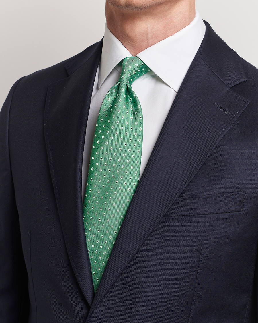 Homme | E. Marinella 3-Fold Printed Silk Tie Green | E. Marinella | 3-Fold Printed Silk Tie Green