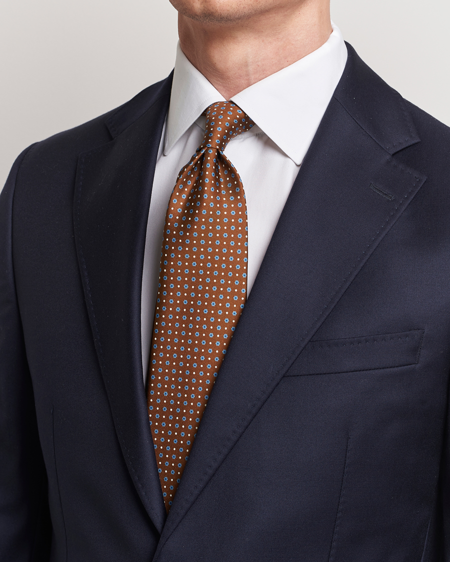 Homme | Cravates | E. Marinella | 3-Fold Printed Silk Tie Brown