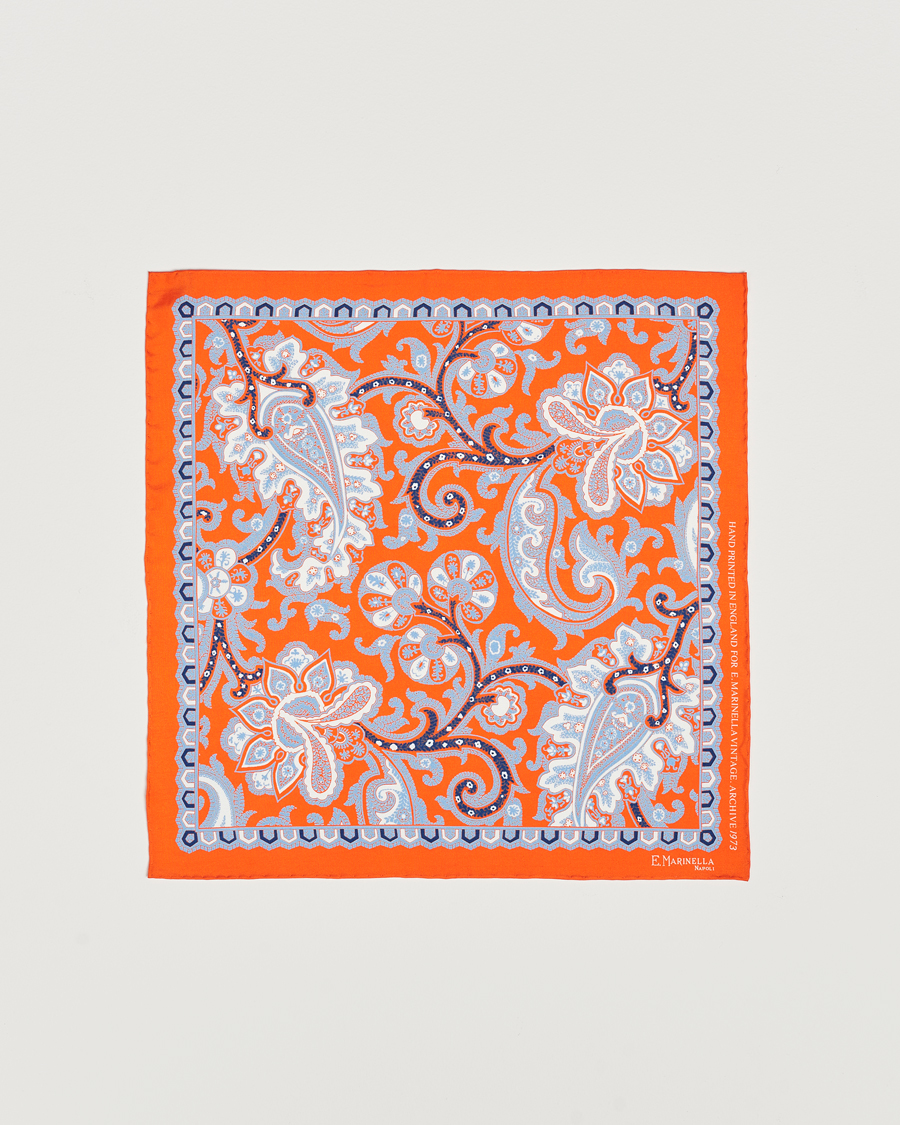 Homme | E. Marinella Archive Printed Silk Pocket Square Orange | E. Marinella | Archive Printed Silk Pocket Square Orange