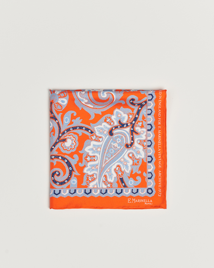 Homme | E. Marinella Archive Printed Silk Pocket Square Orange | E. Marinella | Archive Printed Silk Pocket Square Orange