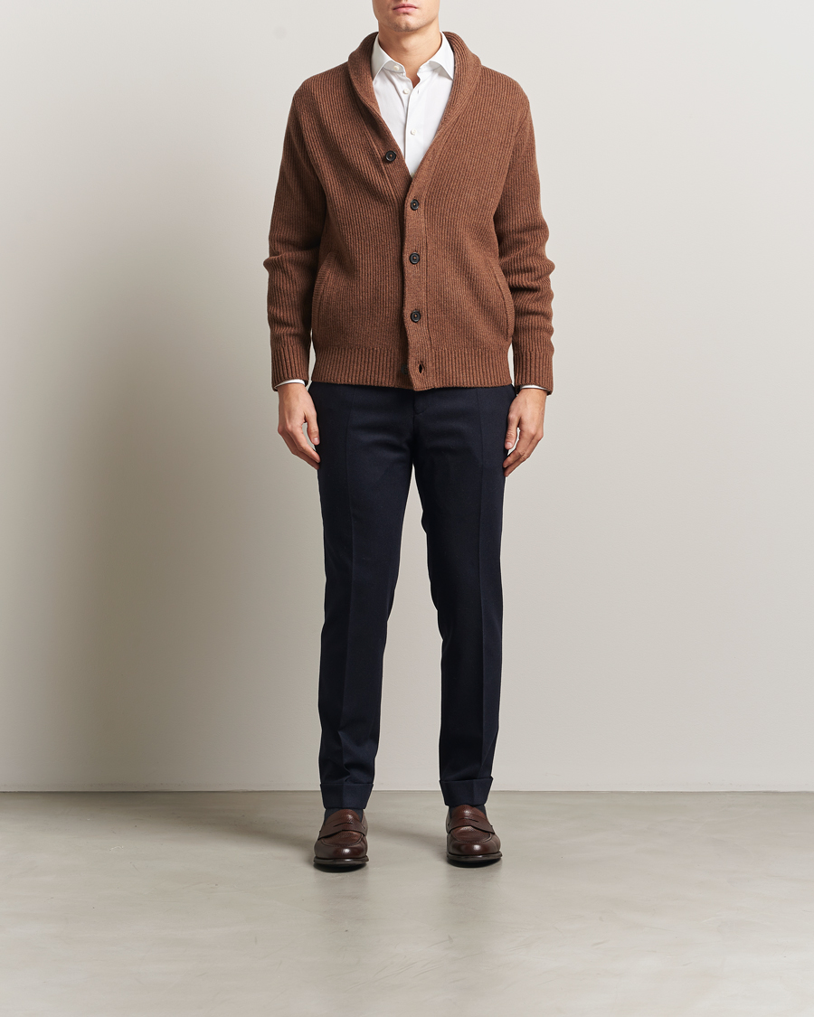 Homme | Pulls Et Tricots | Charles Tyrwhitt | Chunky Merino Shawl Neck Cardigan Toffee