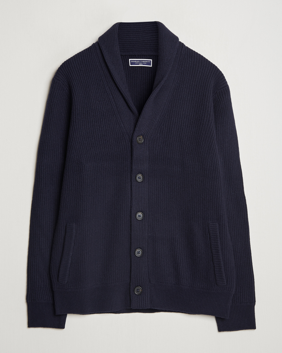 Homme | Pulls Et Tricots | Charles Tyrwhitt | Chunky Merino Shawl Neck Cardigan Navy