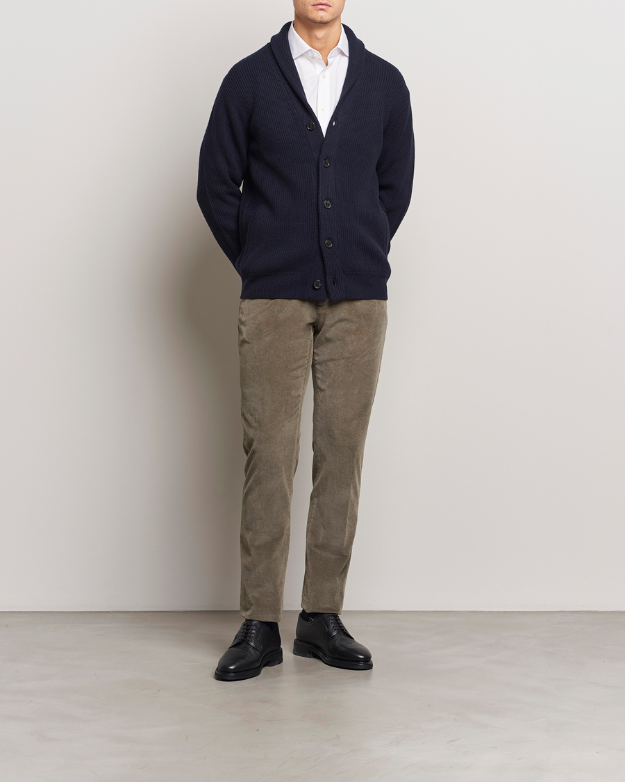 Homme | Pulls Et Tricots | Charles Tyrwhitt | Chunky Merino Shawl Neck Cardigan Navy