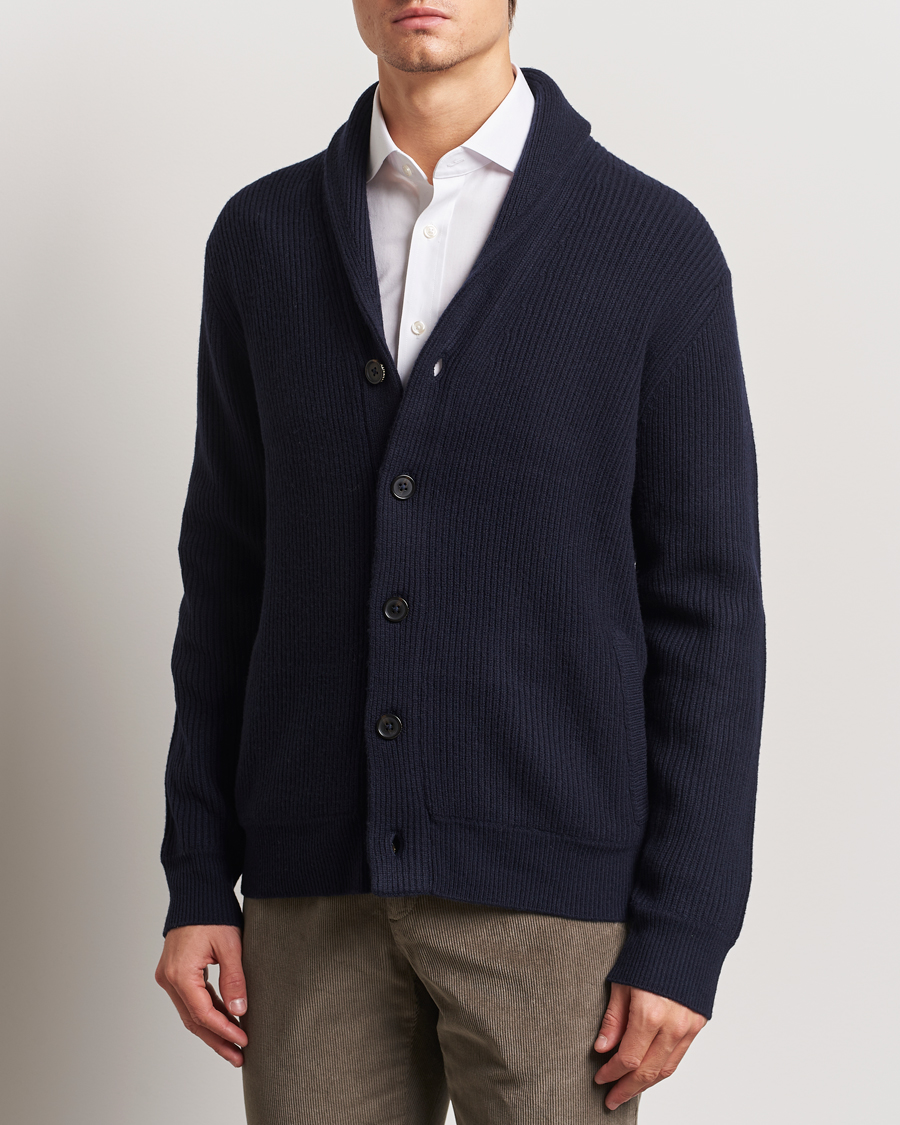 Homme | Pulls Et Tricots | Charles Tyrwhitt | Chunky Merino Shawl Neck Cardigan Navy