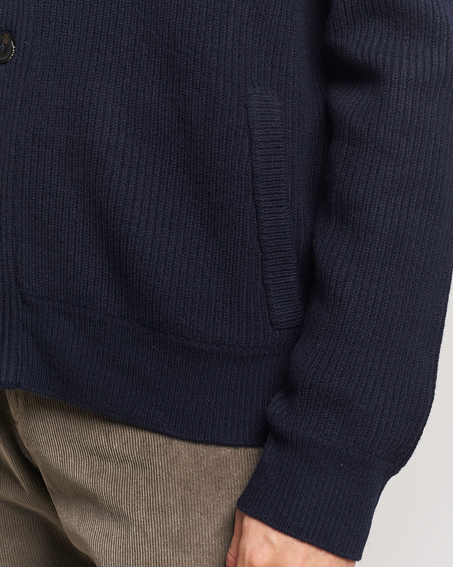 Homme | Pulls Et Tricots | Charles Tyrwhitt | Chunky Merino Shawl Neck Cardigan Navy