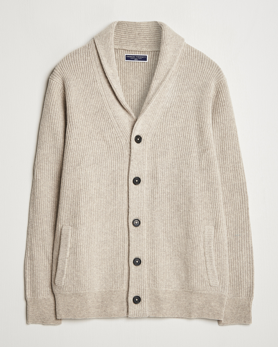 Homme | Pulls Et Tricots | Charles Tyrwhitt | Chunky Merino Shawl Neck Cardigan Oatmeal