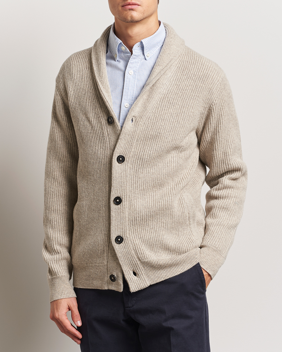 Homme | Pulls Et Tricots | Charles Tyrwhitt | Chunky Merino Shawl Neck Cardigan Oatmeal