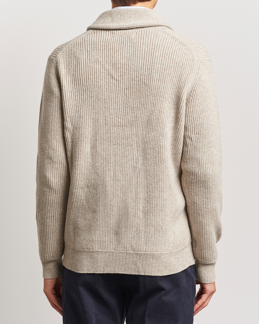 Homme | Pulls Et Tricots | Charles Tyrwhitt | Chunky Merino Shawl Neck Cardigan Oatmeal