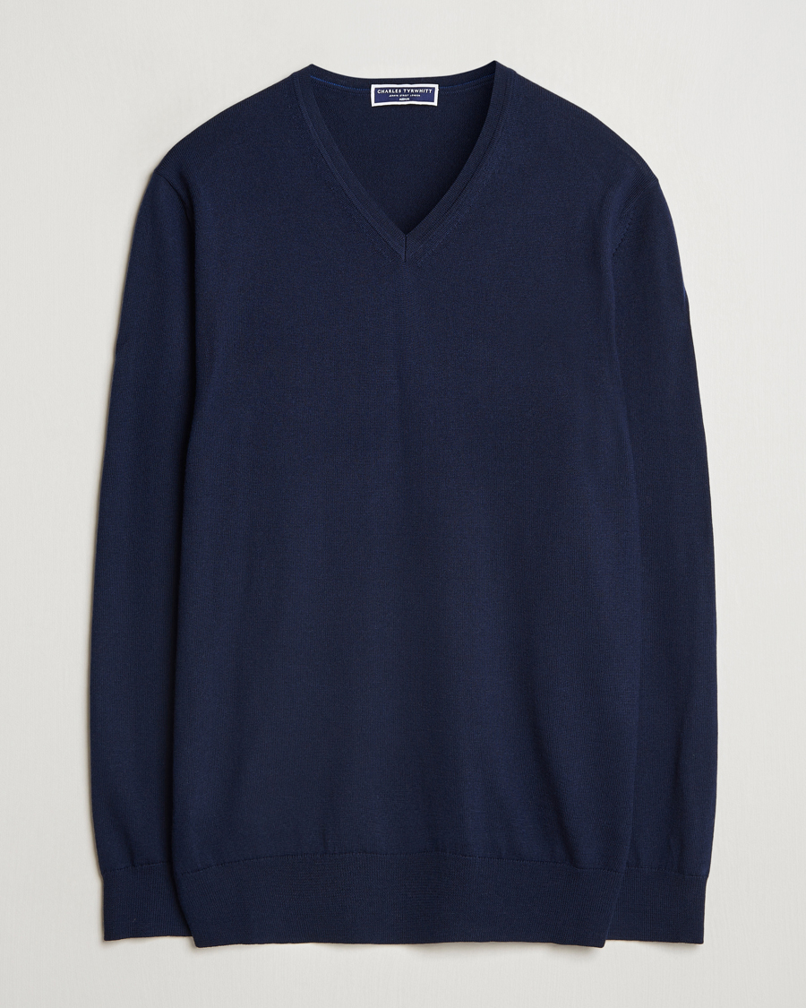 Homme | Pulls Et Tricots | Charles Tyrwhitt | Pure Merino V-Neck Jumper Navy