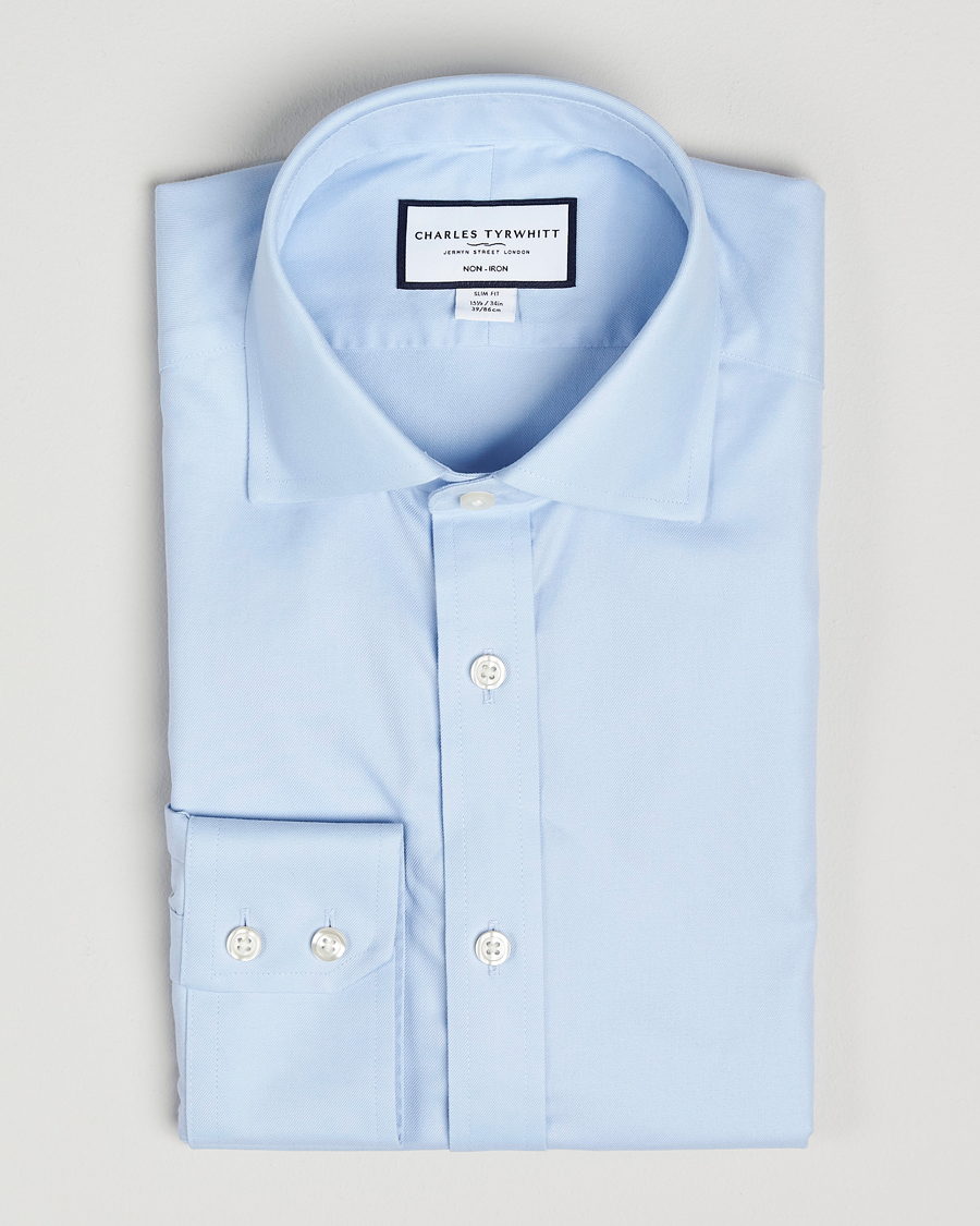 Homme | Chemises | Charles Tyrwhitt | Slim Fit Non Iron Cotton Twill Shirt Sky